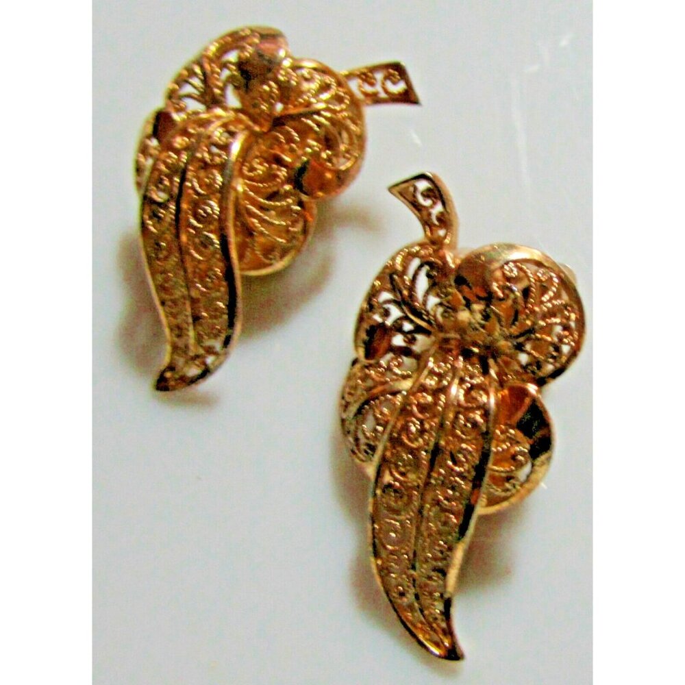 Birks Clip On Earrings Sterling Silver Gold Vermeil Filigree Leaf Vintage